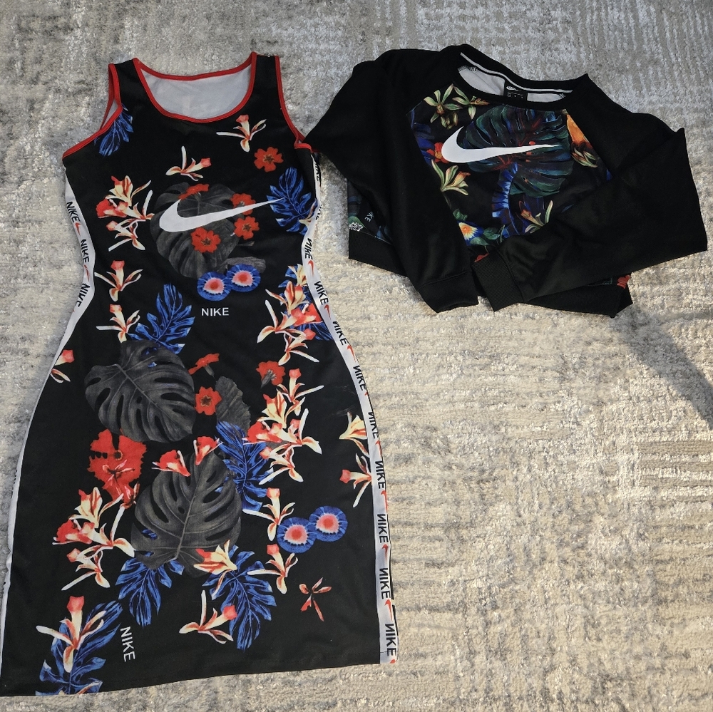 Nike Floral Dress and Cropped sweatshirt Set
